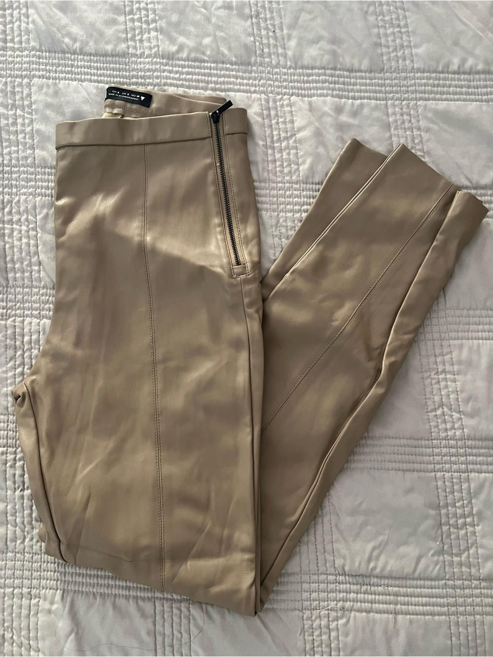 Zara Women's Tan Pants with Side Zipper Detail
